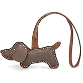 CRAZYSMITH Dachshund Leather Bag Charms,Genuine Goatskin Keychain,Cute Dog Purse Charms for Handbags,Handmade Leather Charm