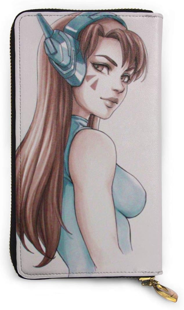 Overwatch D.VA Wallet RFID Blocking Genuine Leather Wallet Zip Around Card Holder Organizer Clutch