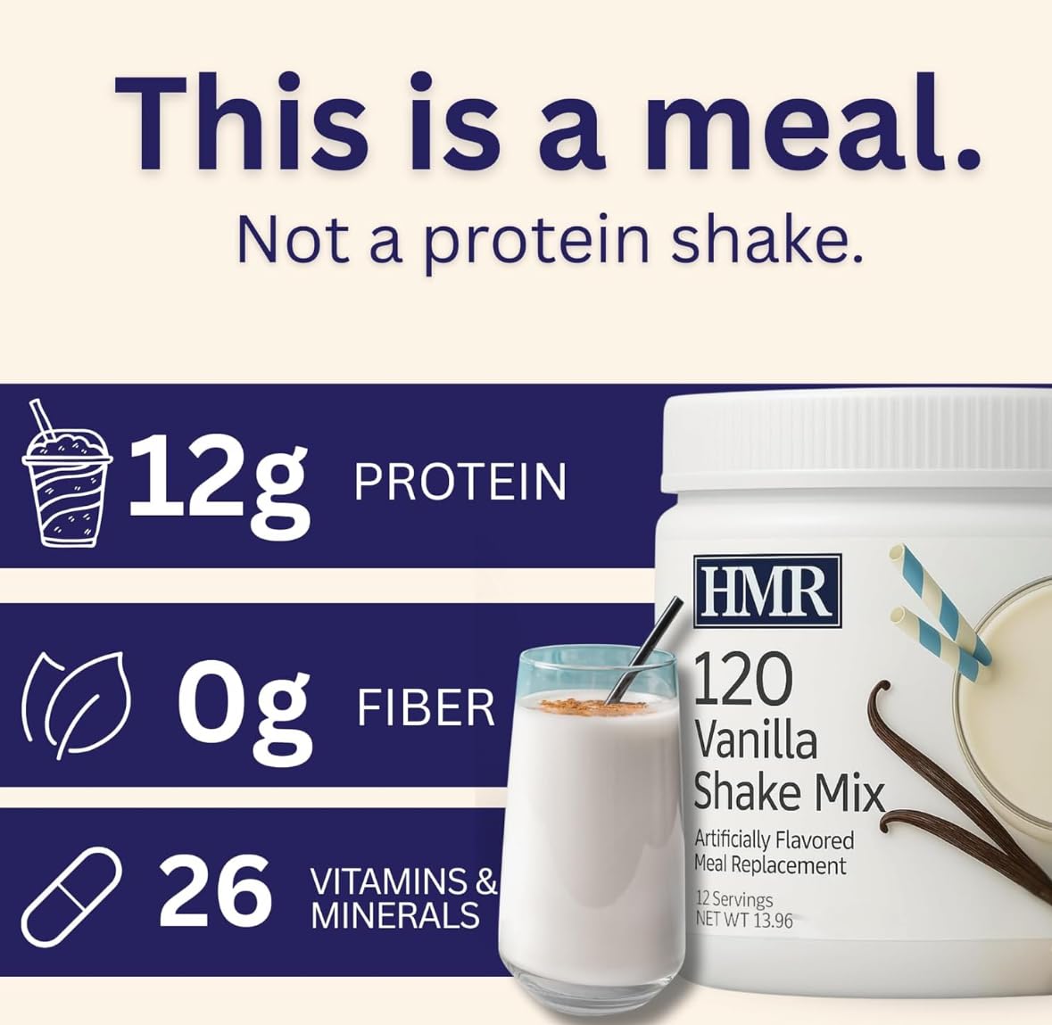 HMR 120 Vanilla Shake Meal Replacement Powder | Vanilla Shake Mix to Support Healthy Weight Loss | 12g of Protein | Nutritional Drink | Low Calorie Food | 12 Servings