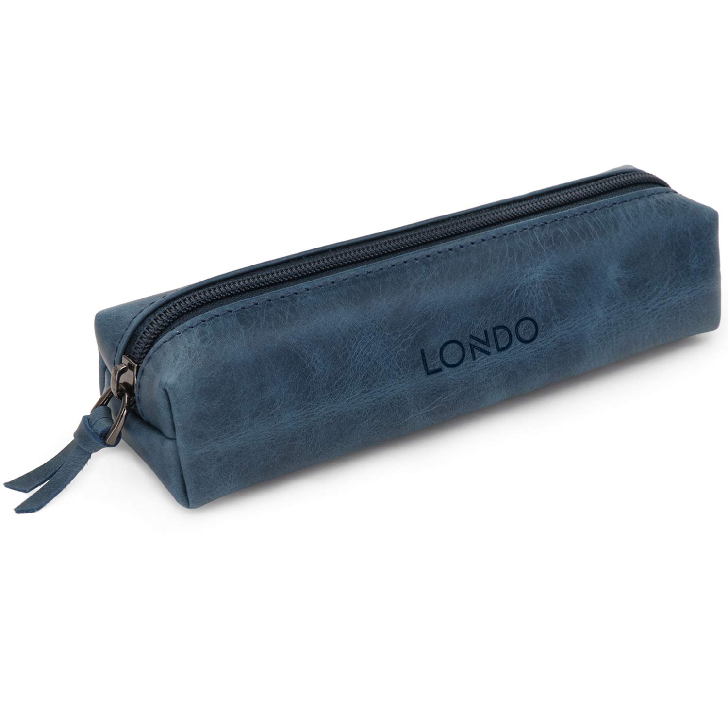 LONDO Genuine Leather Zipper Pen, Pencil & Cosmetic Case - Pouch Stationery Bag