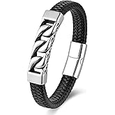 SeiMios Mens Leather Bracelet Braided Wristband Bangle Cuffs Stainless Steel Jewelry Gifts for Him