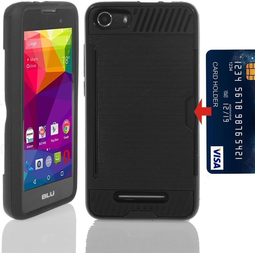 BLU Advance 5.0 (D030UX) , BLU Dash M Case, High Impact Hybrid Slim Shockproof Protector Case With Card Holder For BLU Advance 5.0 , BLU Dash M-Black