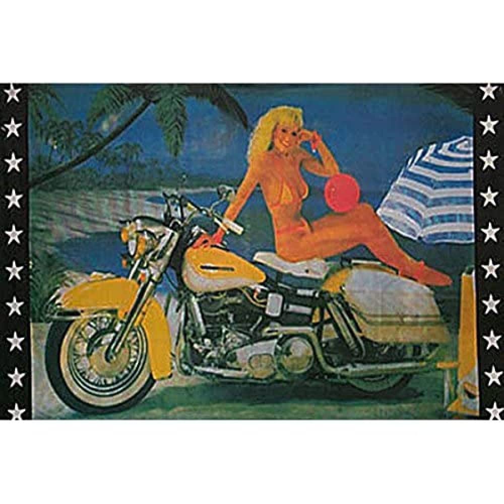 AZ FLAG - Girl And Motorcycle Flag - 3x5 Ft - 100D Polyester Lady Biker Banner with Two Metal Grommets - Fade Resistant - Vivid Colors - 3' x 5' Feet - 150x90 Cm