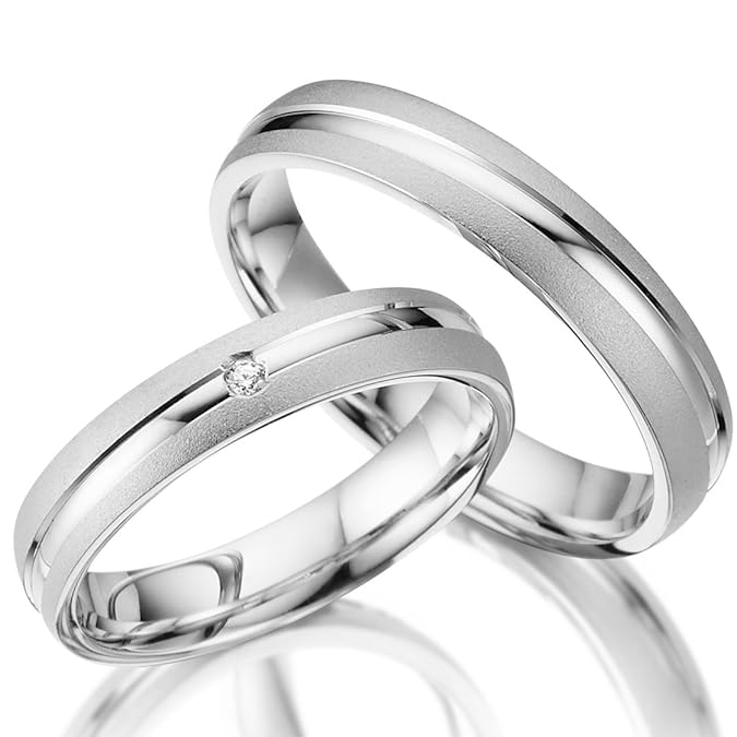 2 x Trauringe 925 Silber PAARPREIS inkl. Swarovski Crystal und Gravur AG.24 Eheringe Wedding Rings Verlobungsring Verlobungsr