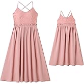 AWIBMK Mommy and Me Dress Lace Boho Mother Daughter Matching Summer Casual Holiday A-line Backless Cross Slip Dresses