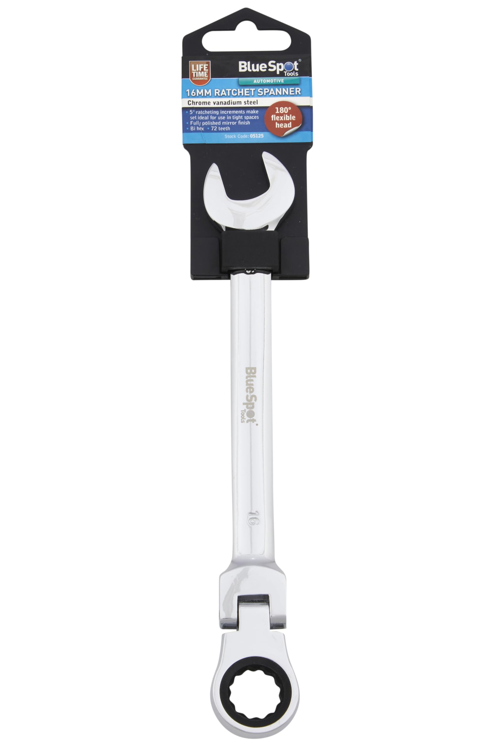 Blue Spot Tools 16mm Chrome Vanadium Ratchet Spanner Flexible Head (180°)