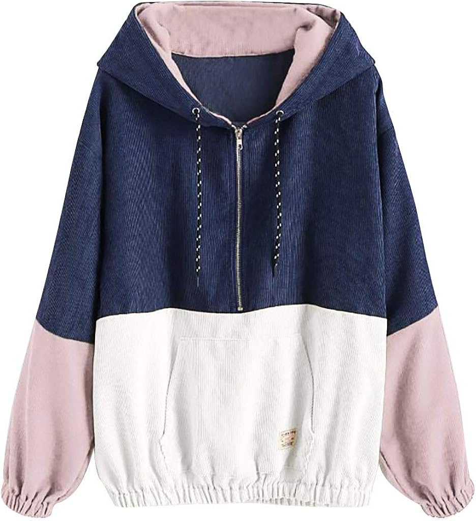 Lutos Womens Splicing 1 2 Zipper Pocket Drawstring Hooded Cap Long Sleeves Top Blouse Sweatshirt Power Hand Tools Tools Home Improvement Rayvoltbike Com