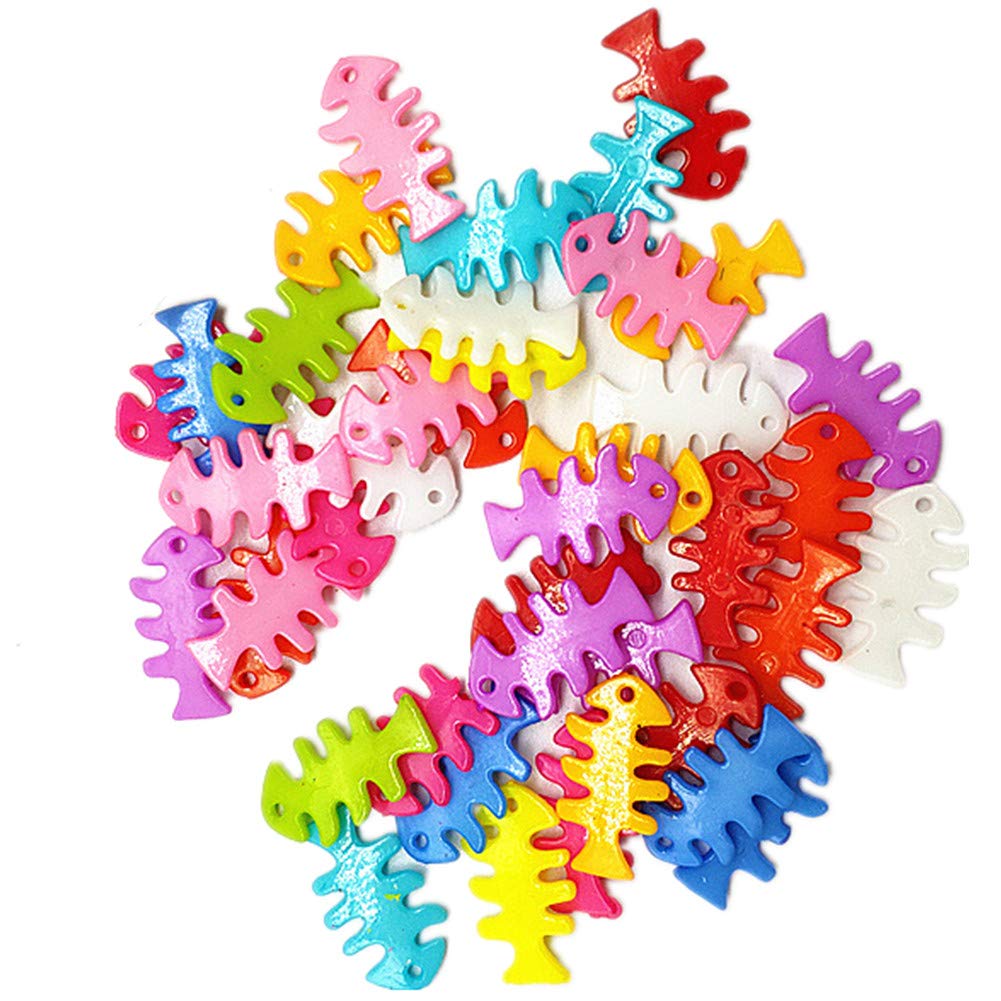 400pcs Cute Animal Fruit Heart Star Resin Buttons 2 Holes Small Sewing Decorative Buttons Beads Charms for Jewelry Scrapbooking Painting Crafts Embellishments(Fishbone)
