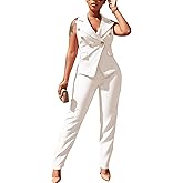Dmoled Women's Business Blazer Suit Ruffles Sleeveless Two Piece Solid Work Pant Suit Business Office Lady Suits Sets
