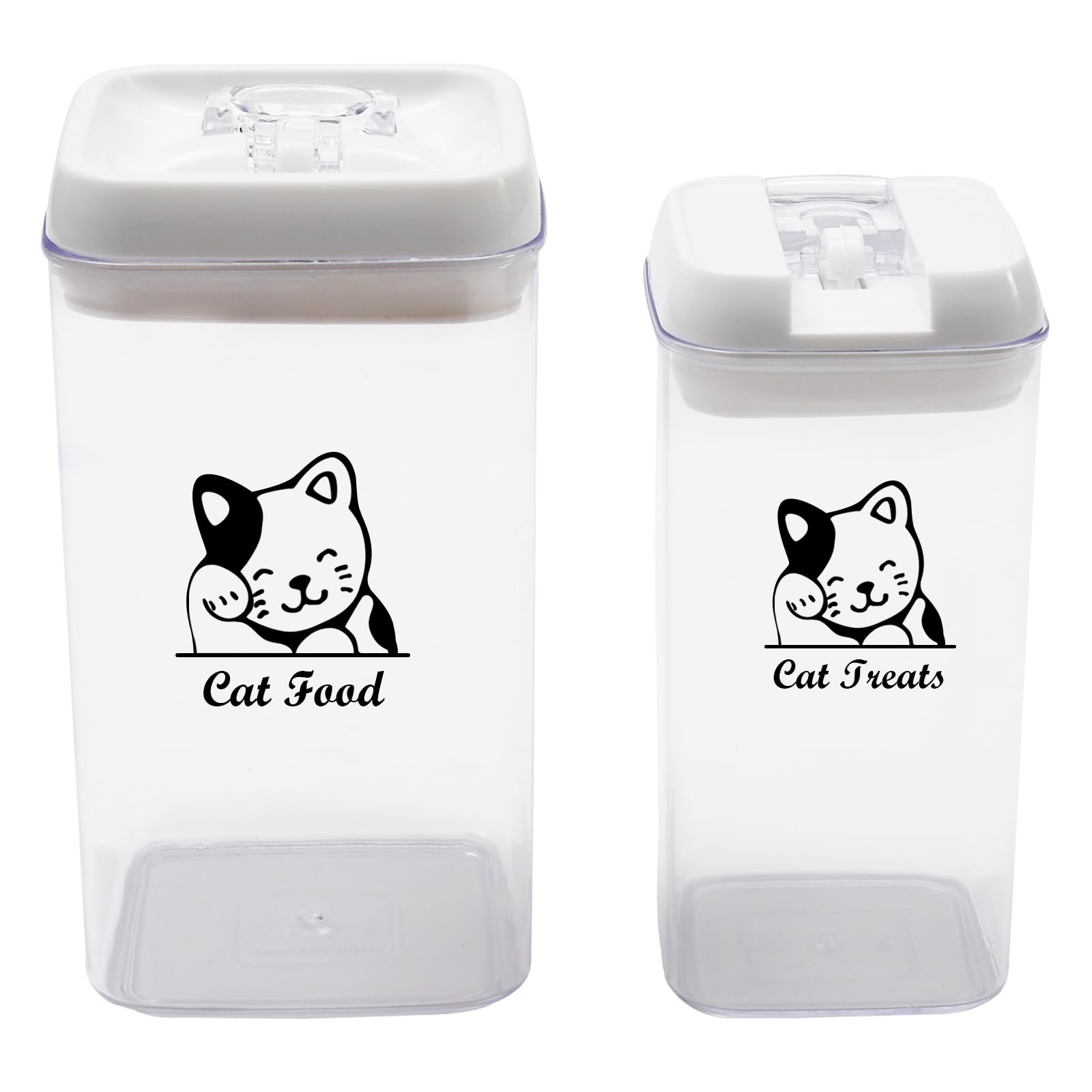 Cat Food and Treats Containers Set with Scoop for Cats - Vintage White Powder-Coated Carbon Steel - Tight Fitting Lids - Storage Canister Tins