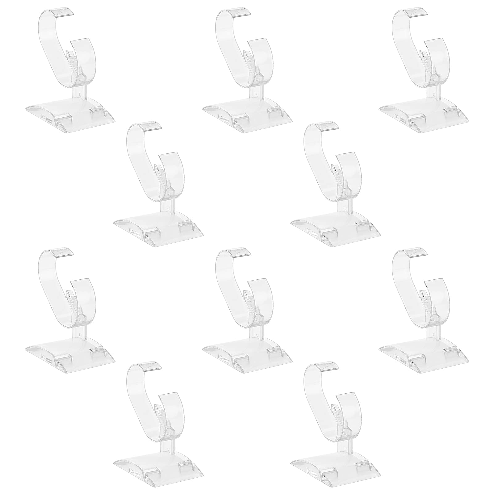 SUPERFINDINGS 10 Pack Clear Watch Display Stand C Type Watch Bracelet Display Rack Holder Stand Clear Acrylic Watch Display Holder for Counter or Showcase Use