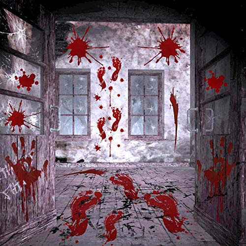 6 Sheets 78pcs Halloween Bloody Handprint Footprint Decals Stickers Decorations - Halloween Party Supplies - Vampire Zombie Fake Bloody Print For Window Wall Floor Bathtub Clings Decals Decor - Thumbnail 5