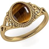 VML JEWELLERS Tiger Eye Yellow Gold Plating Ring, Tiger Eye Anti Tarnish Plated Ring, Brown Tiger Eye Anti Tarnish Plating Ring, Rose Gold Plated Ring, Oval Cabochon Gold Polish Ring -5us
