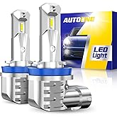 AUTOONE H8 H11 H16 H9 LED Light Bulbs White, 6000K 1000% Bright, Fanless Mini Size, Plug and Play, Pack of 2