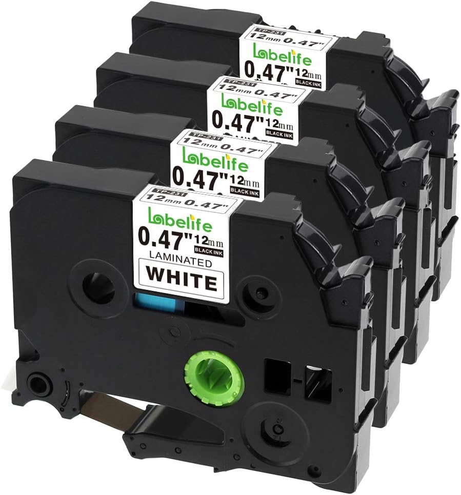 Labelife Compatible Label Tape Replacement for Brother P Touch Label Maker Tape, TZe-231 Tape 12mm 0.47 Inch Laminated White TZe231 TZ231 for PT-D200 PT-D210 PT-D400 Label Maker, 26.2 Feet, 4-Pack: Office Products