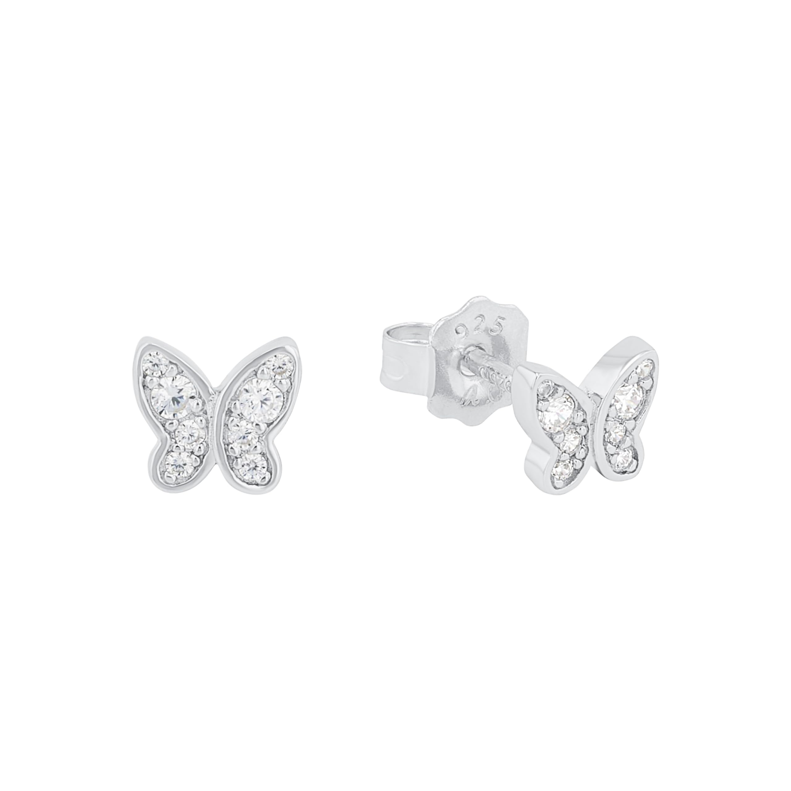 s.Oliver Stud earrings Ear jewelry, with Zirconia synth., 0,5 cm, Silver, Butterfly, Comes in jewelry gift box, 9233199