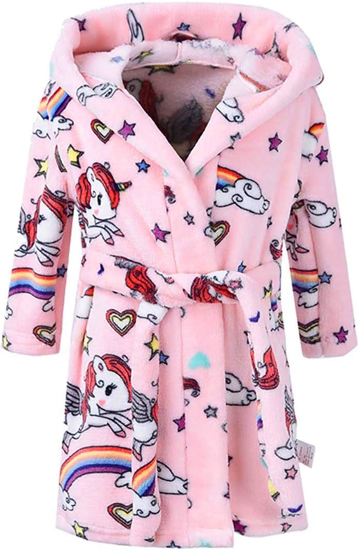 Kids Bathrobes for Girls Boys,Baby Toddler Robe Hooded Flannel Bathrobe Pajamas Sleepwear for Girls Boys (US 2T/Height 35.3", A-Pink)