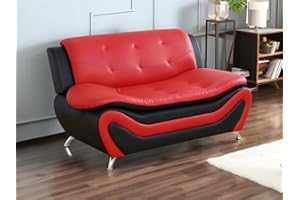 Dekmxas Leather Couches for Living Room, Living Room Couch Set, Sofa for Bedroom, Apartment, Living Room Furniture Sets (a-Leather Black&Red, Loveseat)