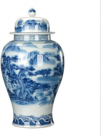 Amazon Co Jp 花瓶陶磁器手描きの青と白の風景瓶風水レジデンス装飾装飾工芸品陶磁器の瓶 ホーム キッチン