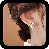 Jugielu Boho Pearl Owl Earrings Crystal Bird Earrings Cz Owl Stud Earring Gold Pearl Stud Earring Funny Animal Jewelry for Women
