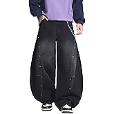 DFGIGT Hip Hop Baggy Jeans for Men Stylish Wide Leg Skater Jeans Loose Fit Denim Pants Streetwear
