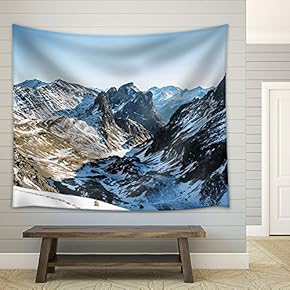 Panorama View of Mountain Peak Covered with Snow - Fabric Wall Tapestry Home Decor - 51x60 inches
