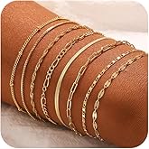 Cuzmly Bracelets for Women, Waterproof 14K Gold/Silver Plated Stackable Bracelets for Women Non Tarnish Trendy Dainty Paperclip Figaro Box Herringbone Hand Chain Bracelet Pack Stack Adjustable Jewelry for Women