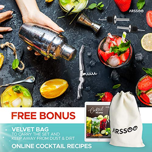 ARSSOO Cocktail-Shaker-Set, Edelstahl, mit 720 ml Martinischaker, 0,85/48,2 g Messbecher, 2 Ausgießer, Rührlöffel und… – Bild 8