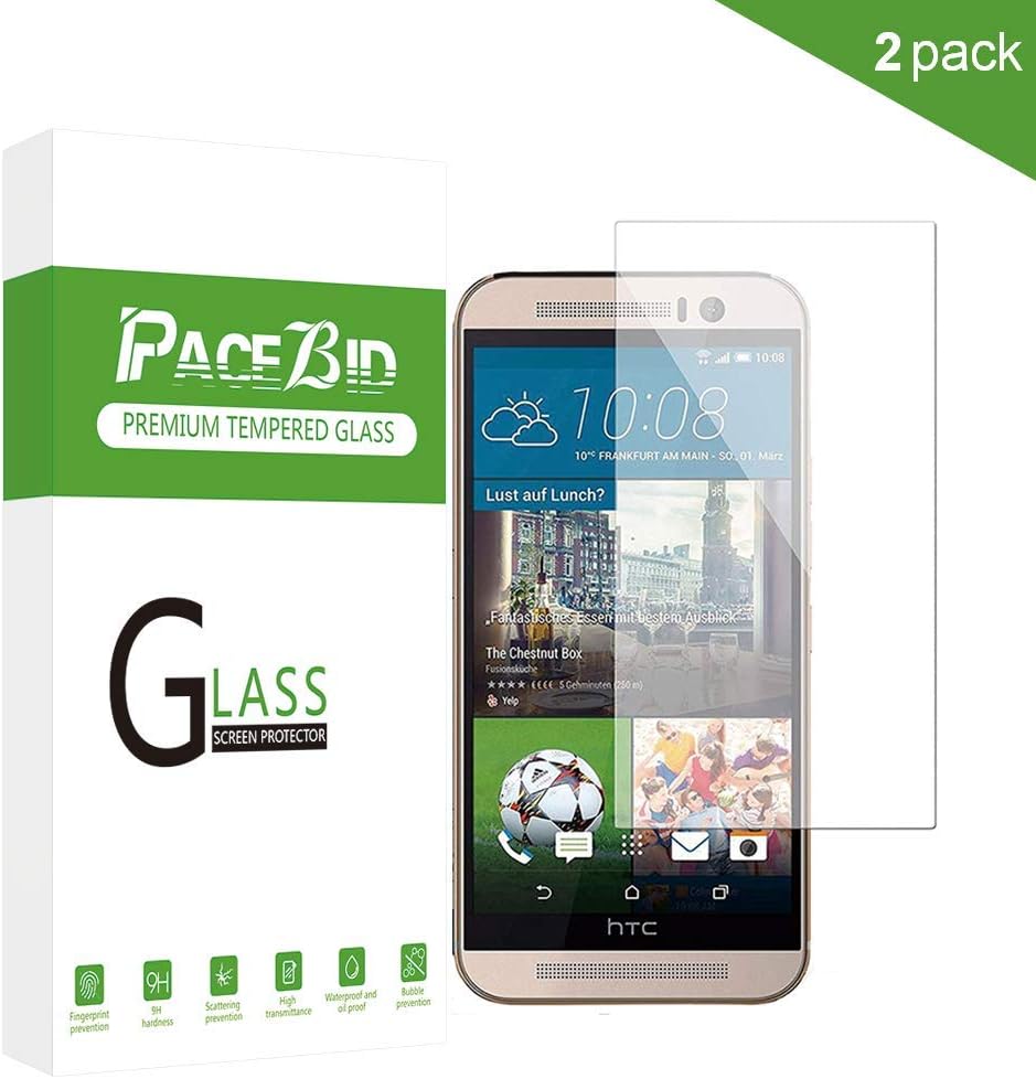 PaceBid HTC ONE M9 Screen Protector, [2 Pack] Scratch Resistant 9H Hardness Premium HD Clear Film Tempered Glass for HTC ONE M9