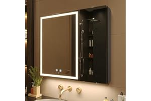 KWW 30 x 28 Inch Double Doors LED Lighted Bathroom Medicine Cabinet, Defogger, Dimmable, 3 Color Light Makeup Mirror, Outlets & USBs, Easy to Install, Wall Mounted Mirror Cabinet