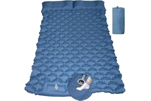 HI FINE CARE Sleeping Pad for Camping, Inflatable Sleeping Mat with Pillow, Camping Pad with Built-in Foot Pump, Lightweight Camping Mattress Pad for Car Camping, Backpacking, Tent and Hiking (NavyBlue - Double)