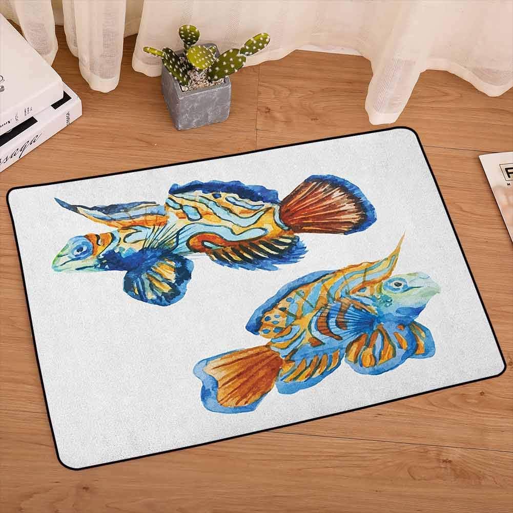 lacencn Fish Washable Carpet Hand Drawn Pair of Colorful Goldfish Swimming in Different Direction Watercolor Style Area Rug Versatility, Warm and Cozy for Home Decorate, W23 x L35 Orange Blue