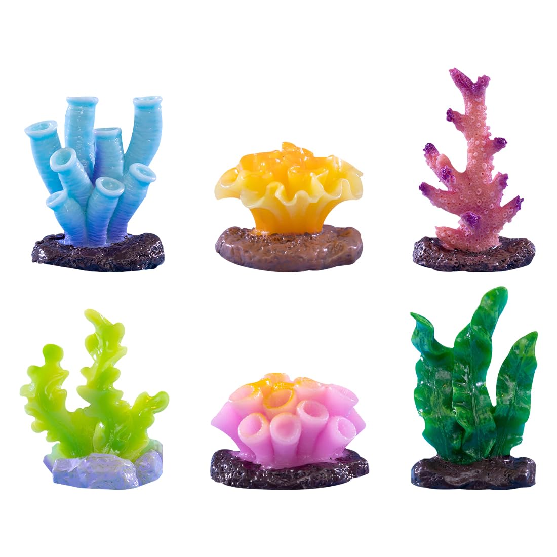 Voyyphixa 6 Pieces Artificial Coral Plant for Fish Tank Decorative Micro Landscape Decor Aquarium Reef Ornament for Aquarium Tank Decorations Miniature Moss Landscape DIY (6PCS)