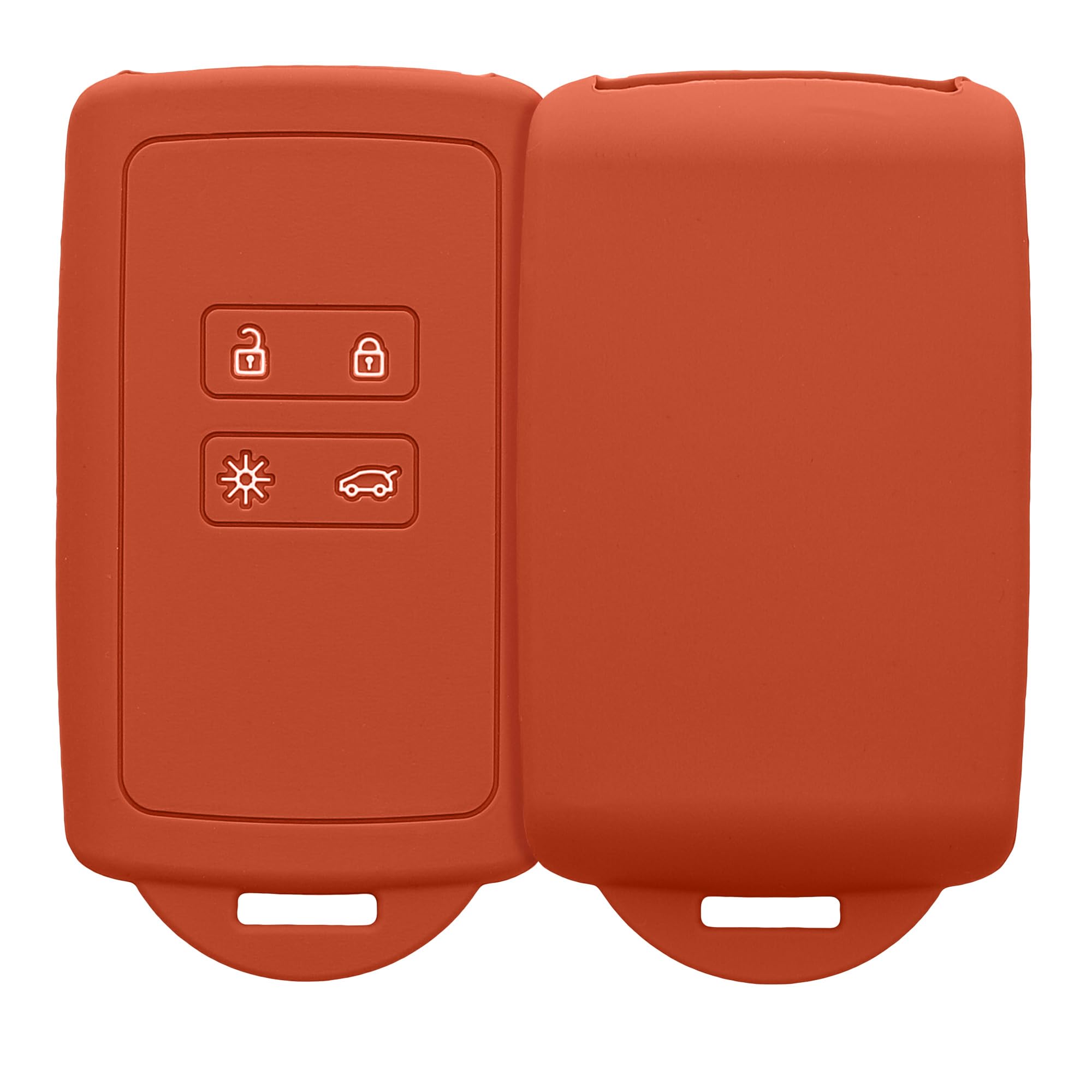 Kwmobile Car Key Cover Compatible With Renault 4 Button Smart Key (Keyless Go) - Silicone Protective Fob Cover With Built-in Eyelet - Rusty Orange