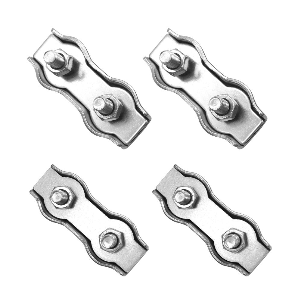 POFET 4Pcs M10 304 Stainless Steel Double Orifice Wire Rope Clip, Duplex Bolt Cable Clamp