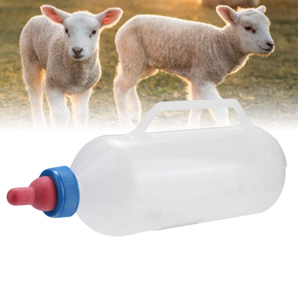 Pssopp 1L Lamb Milk Bottle and Goat Milk Feeder Bottle with Handle and Nipple, Horizontal Design for Easy Nursing of Newborn Lambs and Goats