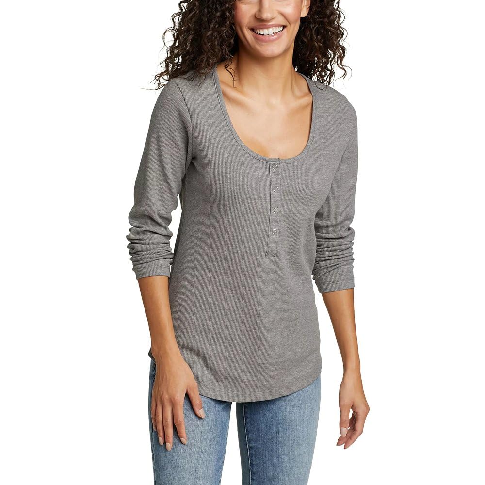 Eddie Bauer Women’s Thermal Snap Henley, Heather Gray, X-Large