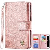 iPhone 8 Case, iPhone 7 Wallet Case, BENTOBEN Glitter Luxury Bling Faux Leather Flip Folio Wallet Case Credit Card Slots Cash Holder Wristlet Magnetic Snap Closure, Rose Gold