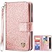 iPhone 8 Case, iPhone 7 Case, BENTOBEN Glitter Sparkly Bling Cute Shiny Faux PU Leather Flip Folio Wallet Protective Cover Credit Card Slots Cash Holder Wristlet Magnetic Snap Closure, Rose Gold