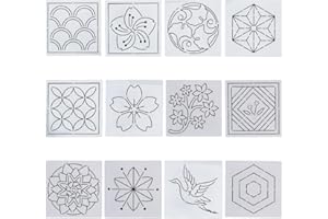 FREEBLOSS Sashiko Embroidery Stencils Sashiko PET Stencil Flowers Embroidery Patterns Stencils for Drawing Sashiko Template for Hand Quilting and Embroidery 14x14cm