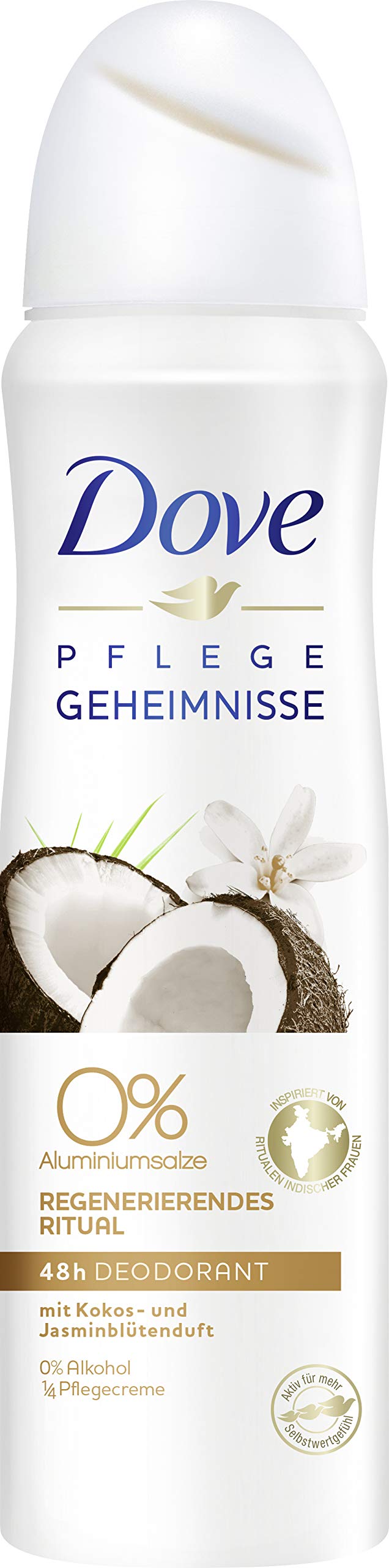 Dove Care Secret Regenerating Ritual Coconut and Jasmine Blossom Fragrance 0% Deodorant Spray Pack of 6 x 150 ml