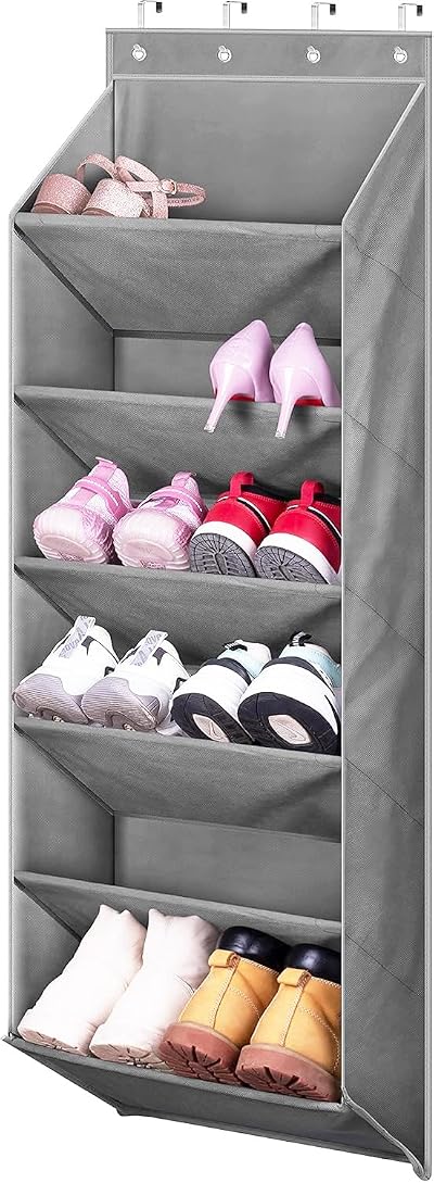 MISSLO Door Shoe Rack Over the Door Organizer Holds 12 Pairs Grey