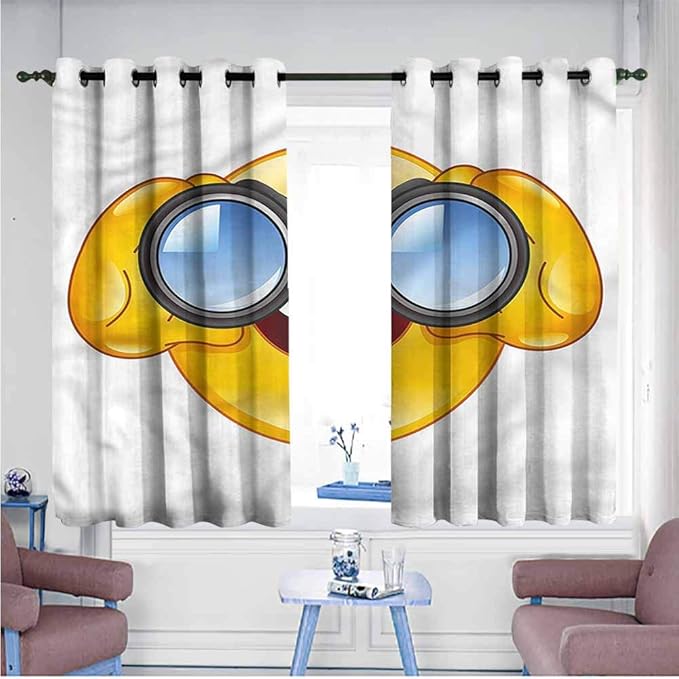 AndyTours Blackout Curtains Panels,Emoji Smiley Face and Telescope