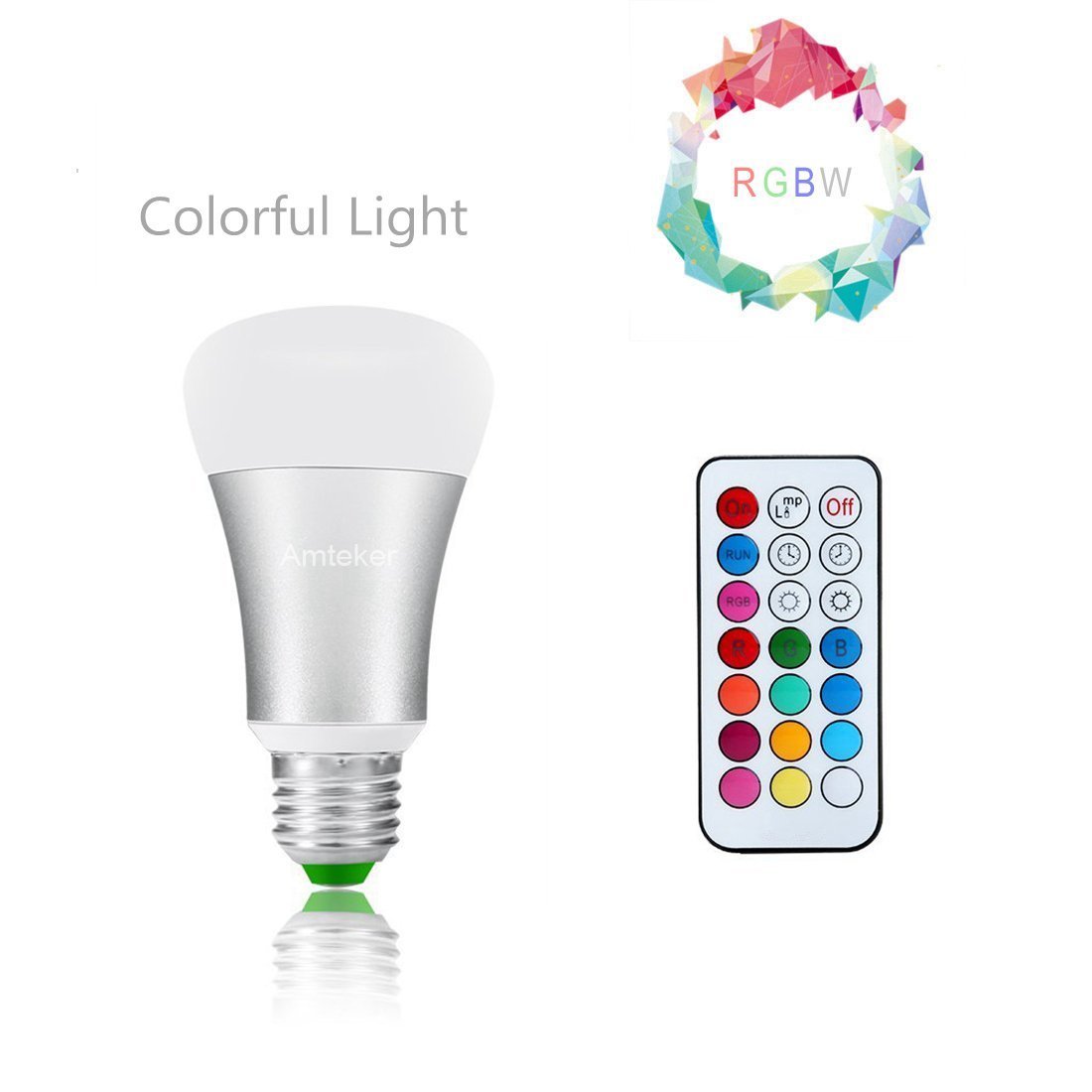 Amteker LED RGB Bulb E27 10W Remote Control LED Light Bulb RGBW 330 Degree LED Lamp Dimmable 85-265V with Remote Control