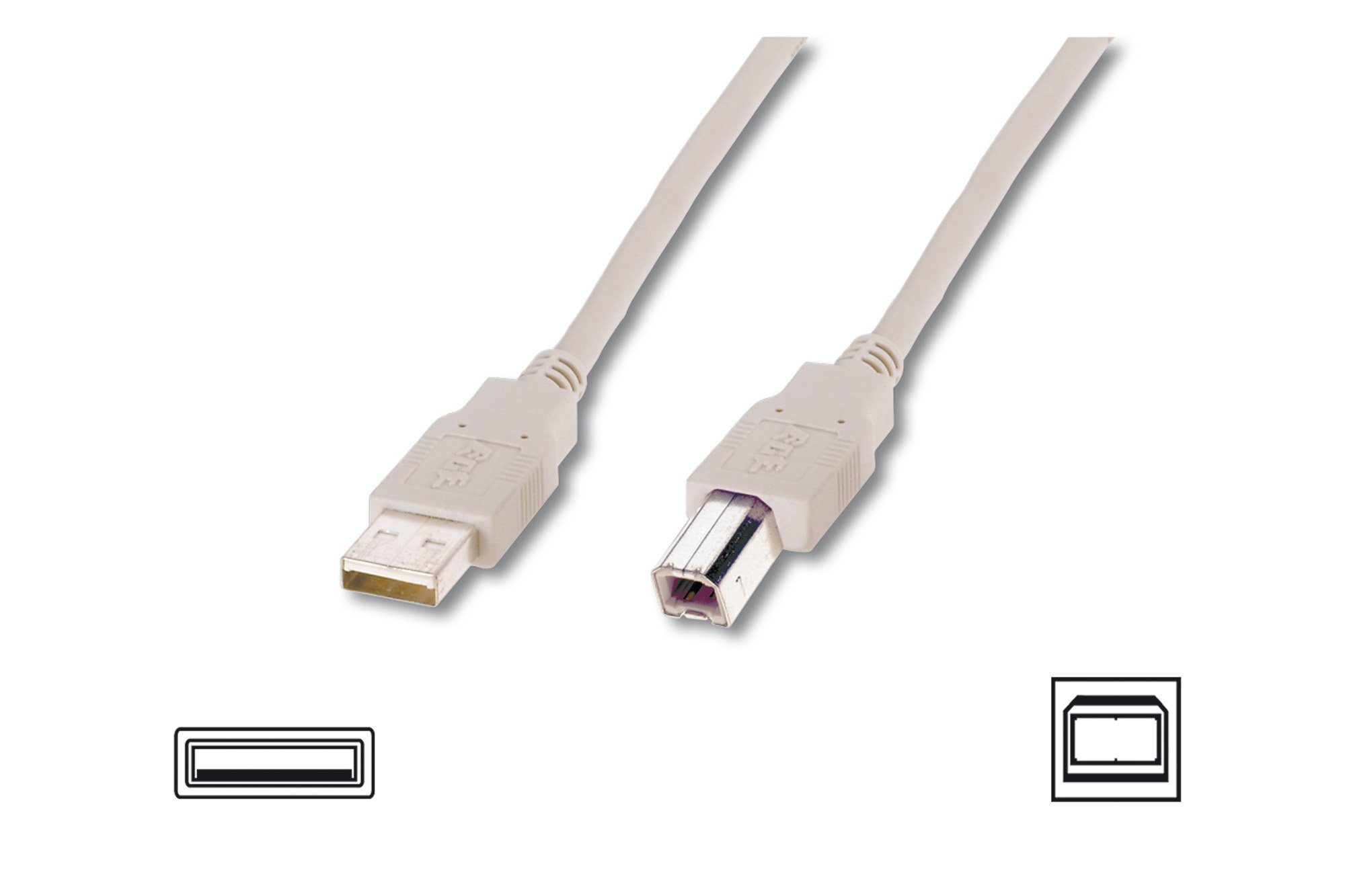 DIGITUS USB 2.0 cable - 1.8 m - USB-A to Type-B - 480 Mbps - connection cable for computers, notebooks, hubs, printers - beige