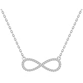 IMOLOVE Infinity Pendant Necklaces, 0.2 Carat Dainty Moissanite Pendant Necklace for Women Simple Trendy 925 Sterling Silver Pendant Necklaces for Women with 18K White Gold Plated