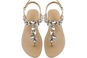 AIJIVOU Women's Rhinestone Flat Sandals, Women Flip Flops with Clip Toe RingBeadeed Rhinestone Crystal Jeweled Sandal Shoes for Summer Beach Oceanside Holiday Outdoor