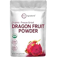Organic Freeze-Dried Dragon Fruit Powder (Pink Pitaya/Pitahaya), 10 Ounce, Perfect for Shakes, Baking & Smoothie, Non-GMO, No