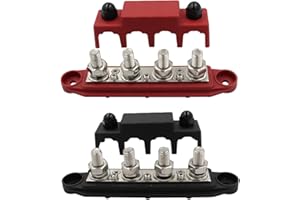 Maernz 3/8" 4(M10) Power Distribution Block 250A 12V Bus Bar 4 Post Junction Block Automotive Marine Battery Busbar Terminal Block with Cover 12 Volt Negative&Positive