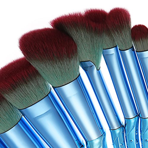 Saking 10 Pieces Mermaid Makeup Brush Set Professional Face Eye Shadow Eyeliner Foundation Blush Lip Makeup Brushes Powder Liquid Cream Cosmetics Blending Brushes Kit - Thumbnail 2